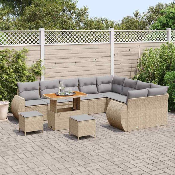 vidaXL Set Divano da Giardino 12 pcs Beige polyrattan