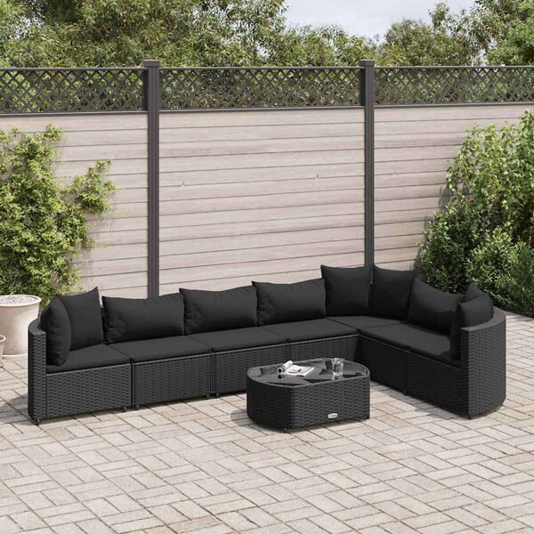 vidaXL Set Divani da Giardino con Cuscini 8 pz Nero in Polyrattan