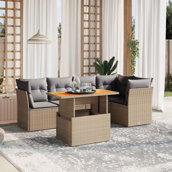 vidaXL Set Divano da Giardino 5 pz con Cuscini Beige in Polyrattan
