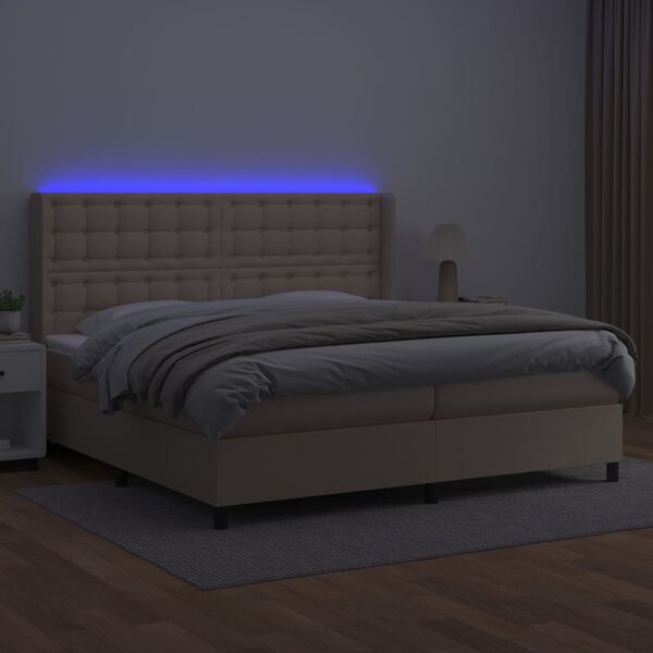 vidaXL Giroletto Molle Materasso e LED Cappuccino 200x200cm Similpelle