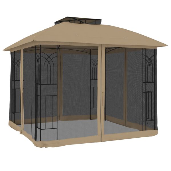 vidaXL Gazebo con Tetto Doppio/Pareti Rete Tortora 2,94x2,94 m Acciaio