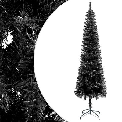 vidaXL Albero di Natale Sottile Preiluminato con Palline Nero 240 cm