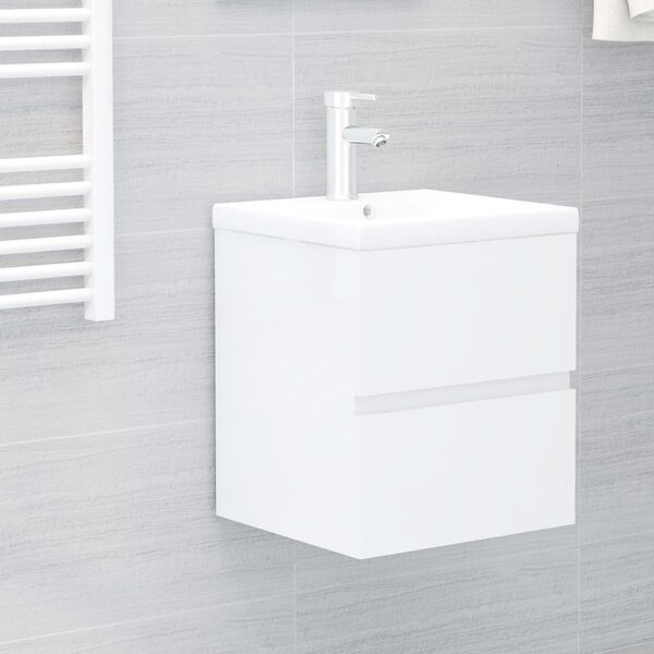 vidaXL Mobile con Lavabo Integrato Bianco Lucido in Legno Multistrato