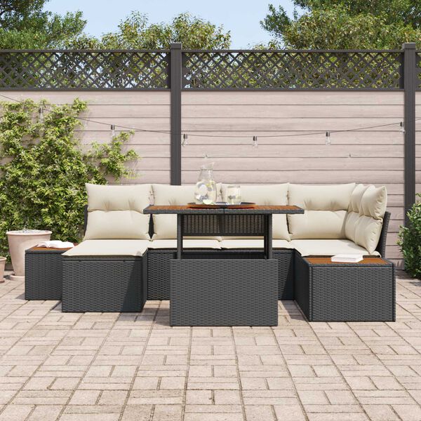 vidaXL Set Divano da Giardino con archiviazione 7 pcs Nero Poly Rattan