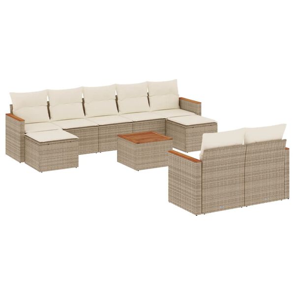 vidaXL Set Divano da Giardino 10 pz con Cuscini Beige in Polyrattan