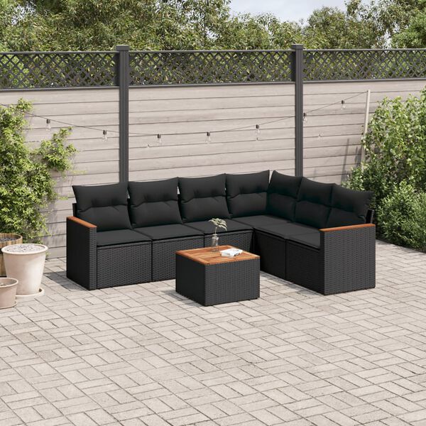 vidaXL Set Divani da Giardino con Cuscini 7pz Nero Polyrattan