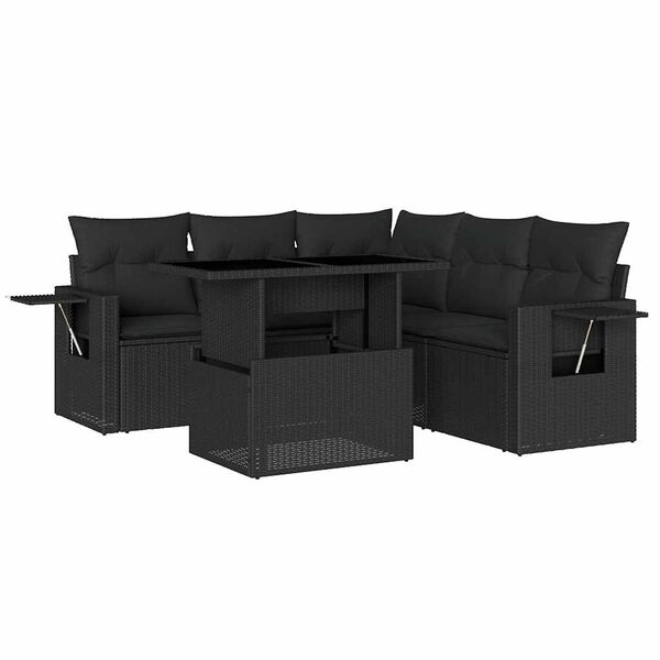 vidaXL Set Divano da Giardino 6 pz con Cuscini Nero in Polyrattan