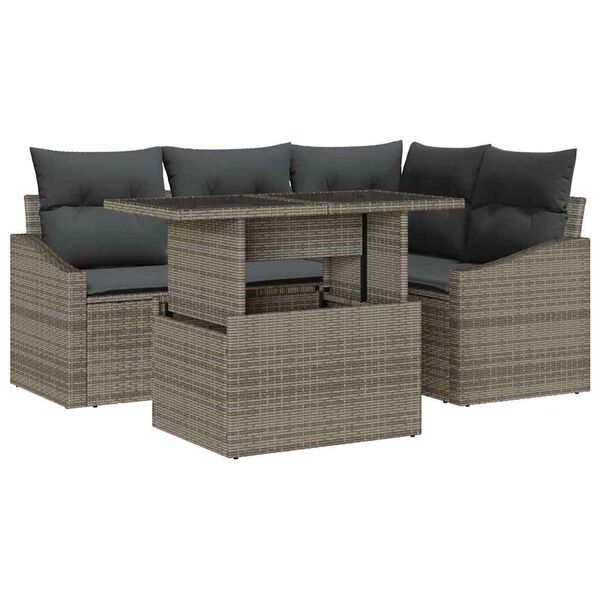 vidaXL Set Divano da Giardino con cuscino 5 pcs Grigio polyrattan