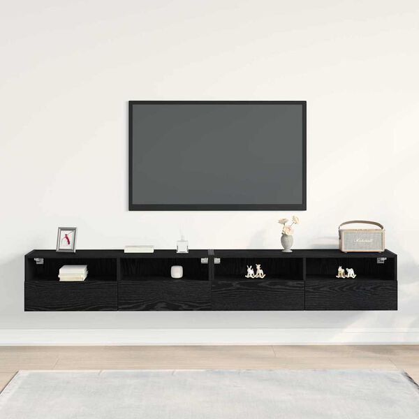 vidaXL Mobile TV da parete 2 pcs Rovere nero 100 x 30 x 30 cm
