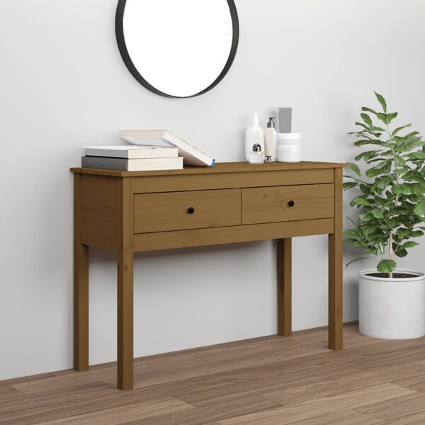 vidaXL Tavolo Consolle Ambrato 100x35x75 cm in Legno Massello di Pino