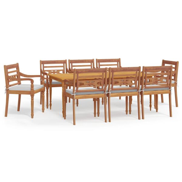 vidaXL Set da Pranzo Giardino 9pz con Cuscini Legno Massello di Teak