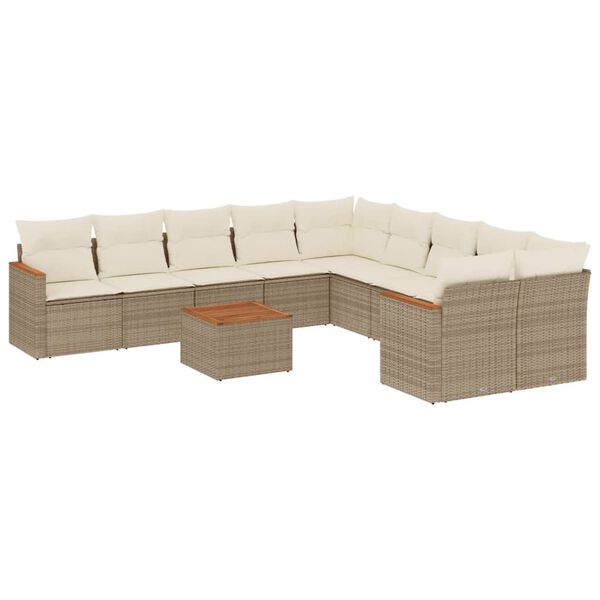 vidaXL Set Divani da Giardino 11 pz con Cuscini Beige in Polyrattan