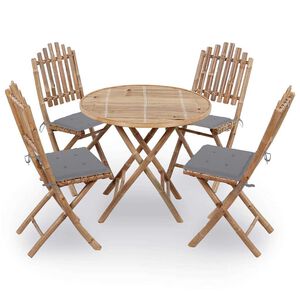 vidaXL Set da Pranzo da Giardino 5 pz Pieghevole con Cuscini in Bamb&ugrave;
