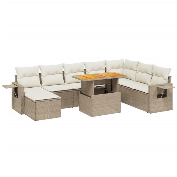 vidaXL Set Divano da Giardino 9 pz con Cuscini Beige in Polyrattan