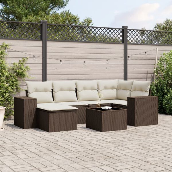 vidaXL Set Divani da Giardino 7 pz con Cuscini Marrone in Polyrattan