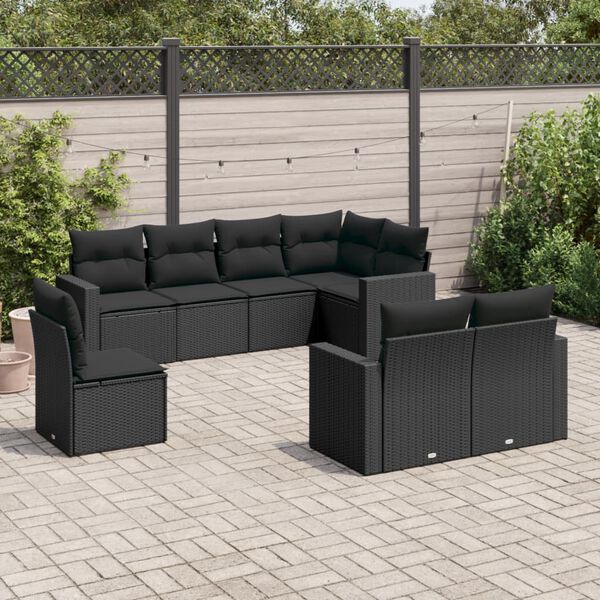 vidaXL Set Divani da Giardino con Cuscini 8 pz Nero in Polyrattan