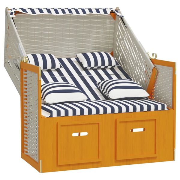 vidaXL Strandkorb con Cuscini in Polyrattan Legno Massello Bianco Blu