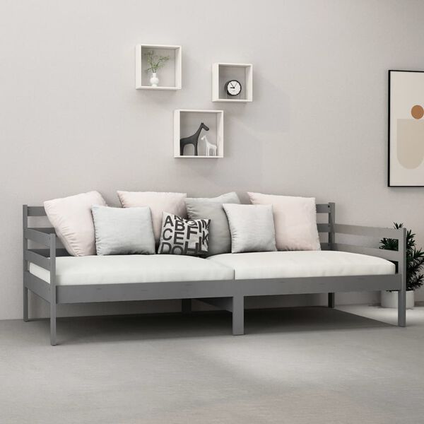 vidaXL Divano Letto con Materasso 90x200 cm Grigio in Legno di Pino