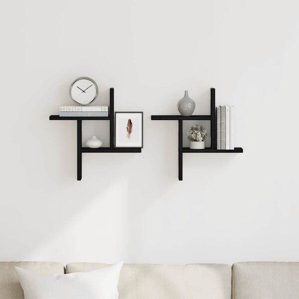 vidaXL Mensole da Parete 2pz Rovere Nero 38x12x38 cm in Truciolato