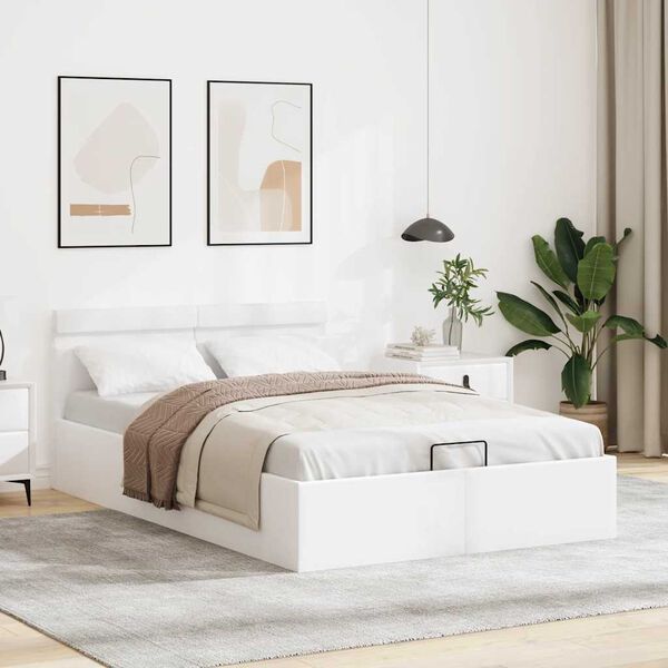 vidaXL Giroletto Contenitore Idraulico LED Bianco Similpelle 140x200cm