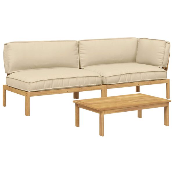 vidaXL Set di divani con cuscino 3 pcs Beige Legno di Acacia Massello