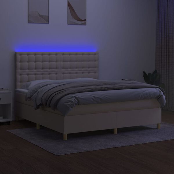 vidaXL Letto a Molle con Materasso e LED Crema 180x200 cm in Tessuto