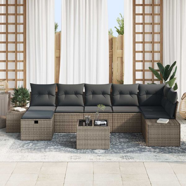 vidaXL Set Divano da Giardino con cuscino 8 pcs Grigio polyrattan