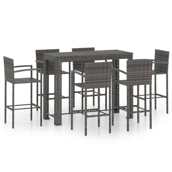 vidaXL Set Bar da Giardino 7 pz con Braccioli in Polyrattan Grigio