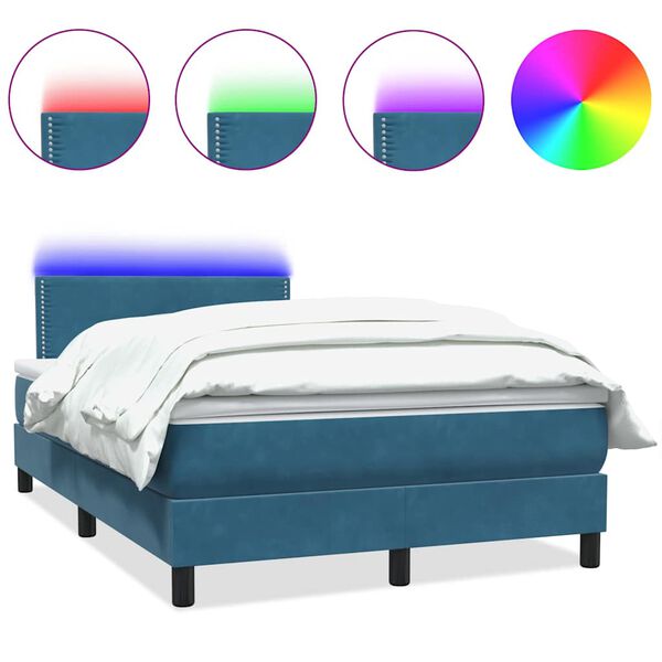 vidaXL Letto a Molle con Materasso e LED Blu Scuro 120x210 cm in Velluto
