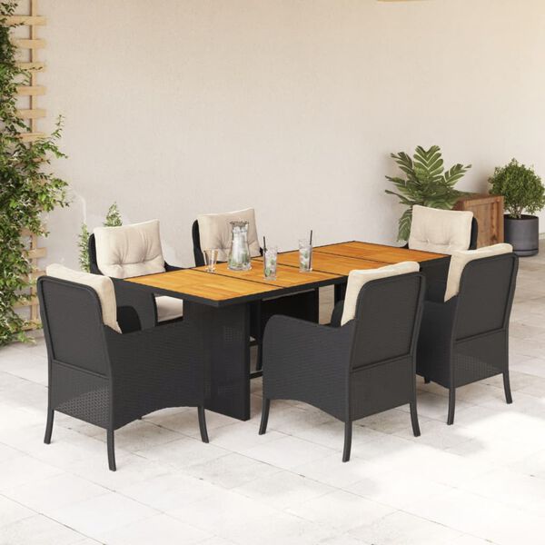 vidaXL Set da Pranzo da Giardino 7 pz Nero con Cuscini in Polyrattan