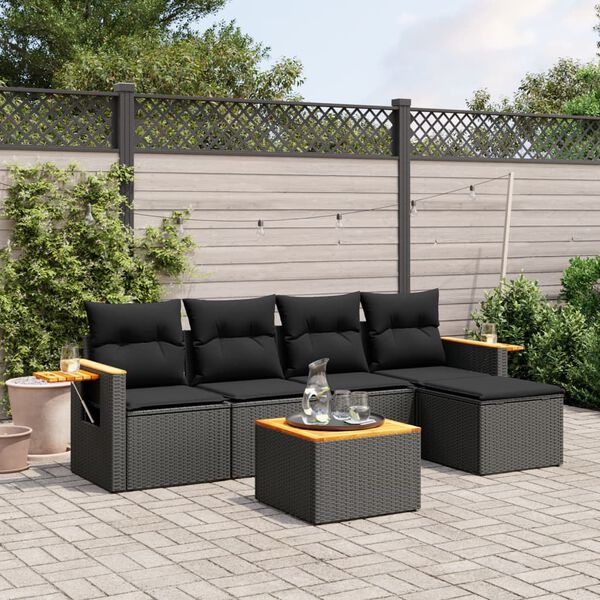 vidaXL Set Divano da Giardino 6 pz con Cuscini Nero in Polyrattan