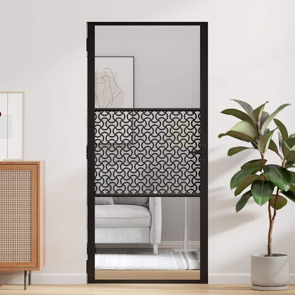 vidaXL Porta Interna Nero 93 x 201.5 cm Vetro temperato e alluminio
