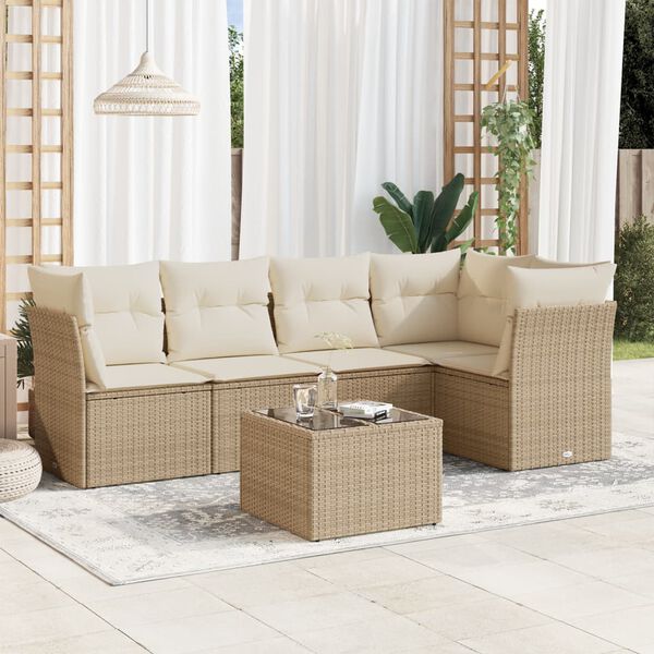 vidaXL Set Divano da Giardino 6 pz con Cuscini Beige in Polyrattan