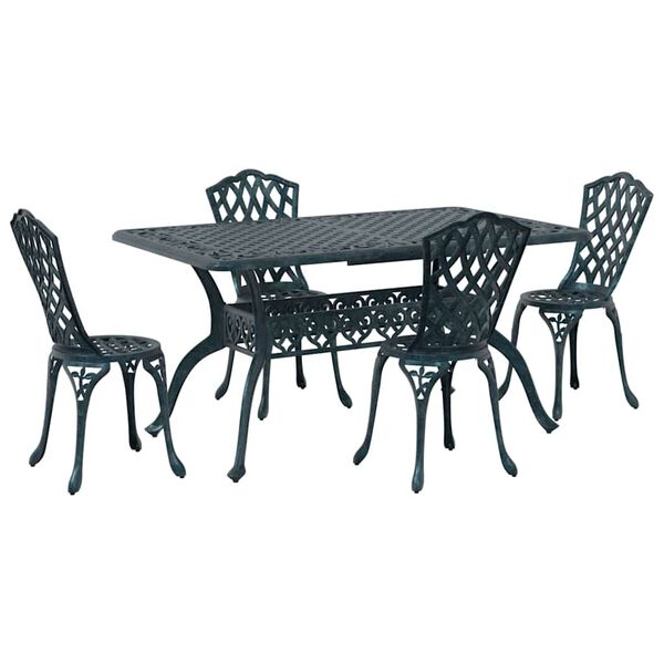 vidaXL Set da Pranzo per Giardino 5 pcs Verde Alluminio
