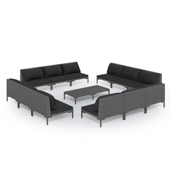 vidaXL Set Divani da Giardino 13 pz Cuscini in Polyrattan Grigio Scuro