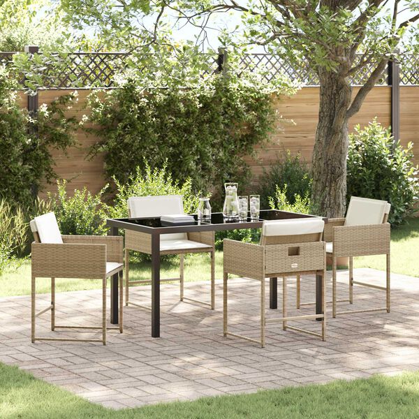 vidaXL Set da Pranzo per Giardino con cuscino 5 pcs Beige polyrattan