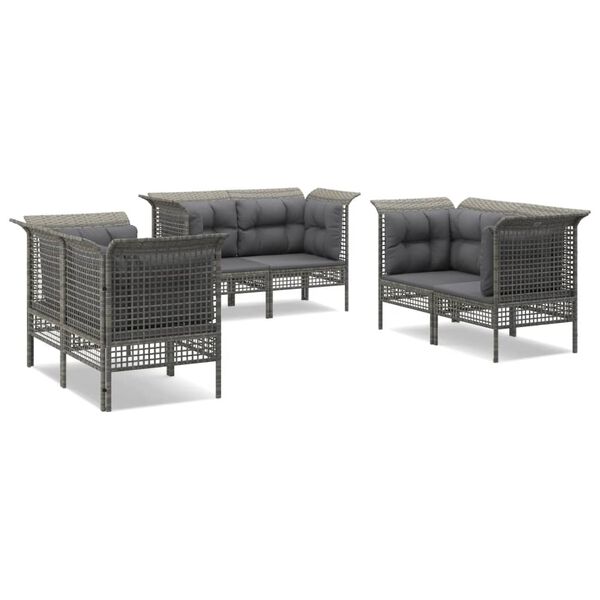 vidaXL Set Divani da Giardino 6 pz con Cuscini in Polyrattan Grigio