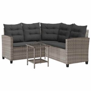 vidaXL Divano da Giardino con Tavolo e Cuscini a L Grigio Polyrattan