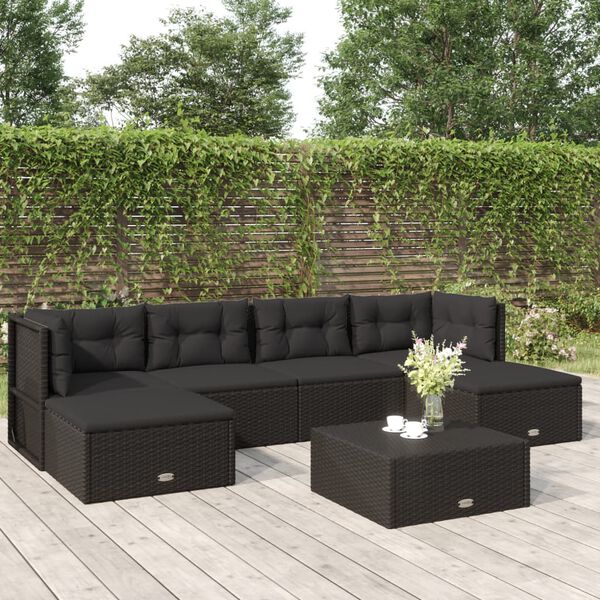 vidaXL Set Mobili da Giardino 6 pz con Cuscini in Polyrattan Nero