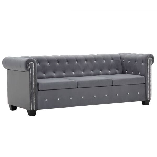vidaXL Divano Chesterfield a 3 Posti in Velluto 199x75x72 cm Grigio