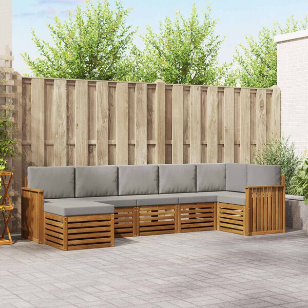 vidaXL Set divano sezionale con cuscino 7 pcs Grigio Naturale e Chiaro