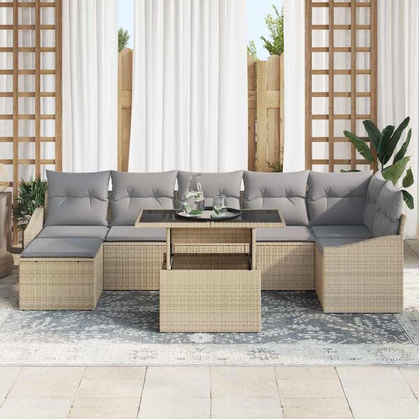 vidaXL Set Divano da Giardino 8 pcs Beige e Grigio Chiaro polyrattan