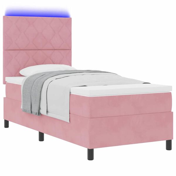 vidaXL Letto a Sorgente LED con materasso Rosa 90 x 200 cm Tessuto