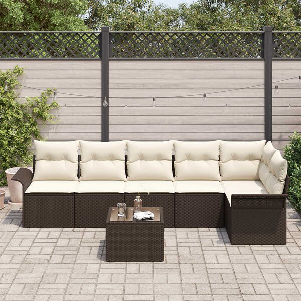vidaXL Set Divano da Giardino con cuscino 7 pcs Marrone Poly Rattan