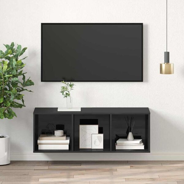 vidaXL Mobile TV da Parete Grigio Lucido 37x37x107cm Legno Multistrato