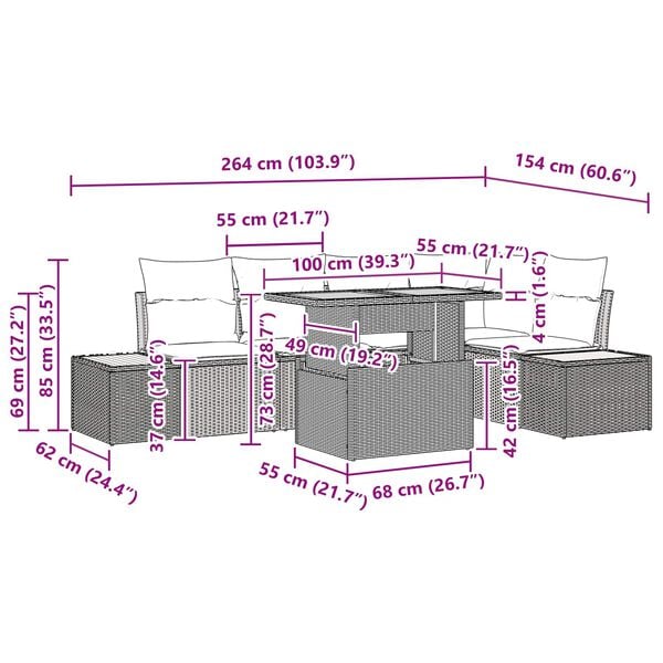 vidaXL Set Divano da Giardino con archiviazione 6 pcs Nero Poly Rattan