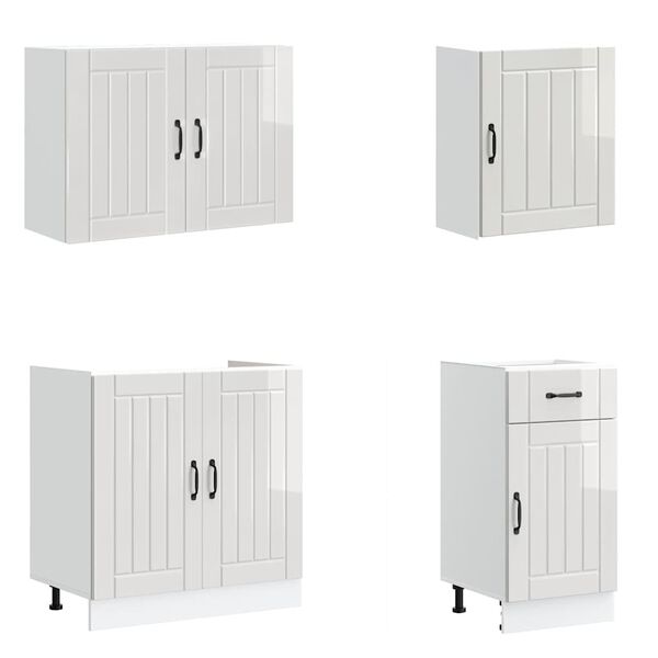 vidaXL Set Mobili da Cucina 7 pz Lucca Bianchi Lucido in Truciolato