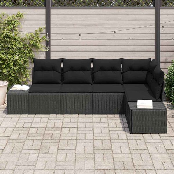 vidaXL Set Divano da Giardino con cuscino 5 pcs Nero polyrattan