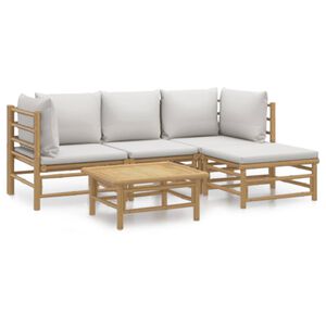 vidaXL Set Salotto da Giardino 5pz con Cuscini Grigio Chiaro Bamb&ugrave;