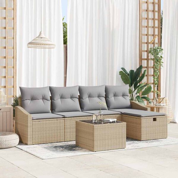 vidaXL Set di divani con cuscino con archiviazione Beige polyrattan